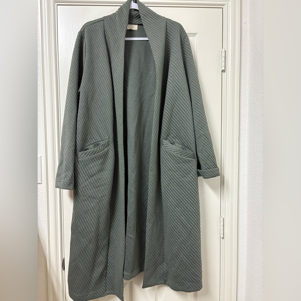 Melloday Green Ribbed Textured House Coat Robe